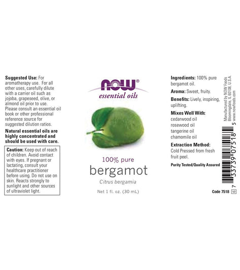 NOW 100% Pure Bergamot Oil 1 oz