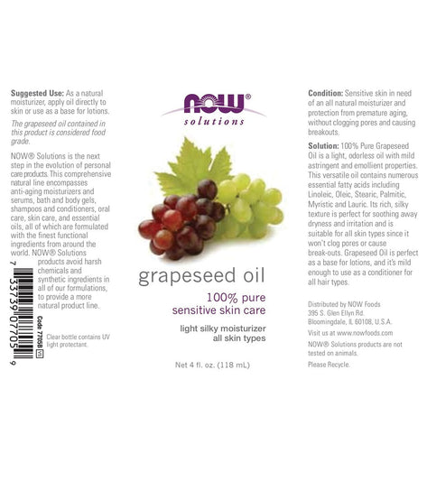 NOW 100% Pure Grapeseed Oil 4 oz