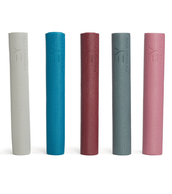Everyday Yoga presents a range of yoga mats in various colors, including Eucalyptus Grey, designed for optimal performance and comfort during yoga practice. These durable mats feature a textured surface for enhanced grip and stability. Ideal for yoga enthusiasts seeking quality and style in