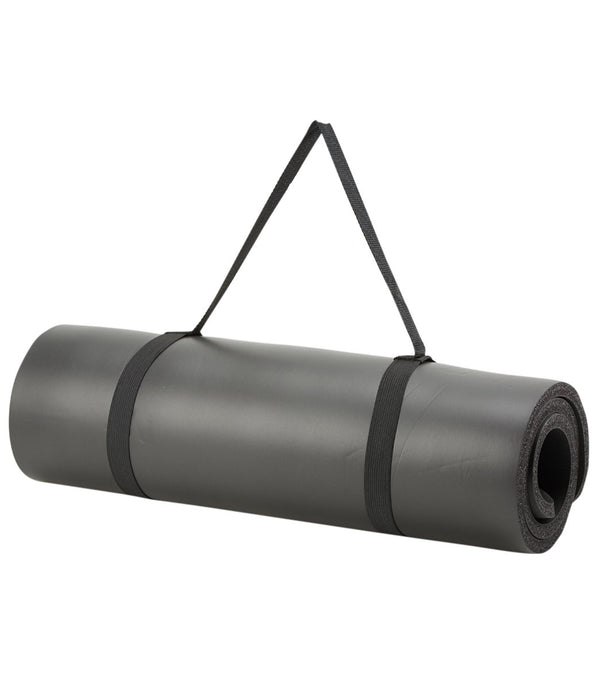 Sporti workout mat in black, designed for competition swim training. This durable exercise mat features a convenient carrying strap for easy transport. Ideal for athletes seeking a reliable and portable workout solution.