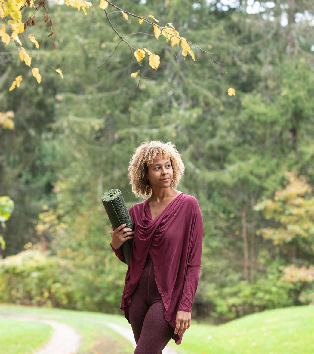 Everyday Yoga Bodhi Solid 2 in 1 Cardigan at YogaOutlet.com - Free