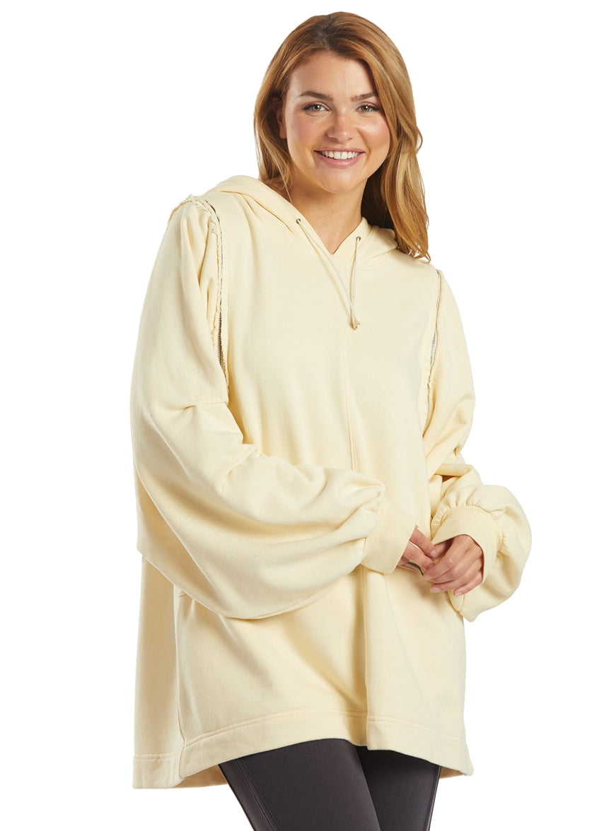 Sweat à Capuche Free People - Sans Manches, Zippé, Rayé Noir Et Crème - Taille S - Polyester - Occasion Très Bon état