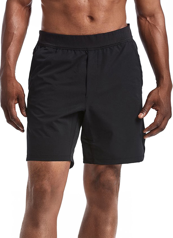 Public Rec Men's Yoga Shorts in black, designed for optimal comfort and flexibility during yoga sessions. These shorts feature a sleek design with an elastic waistband, providing a secure fit for various movements. Perfect for enhancing your yoga practice with style and functionality.