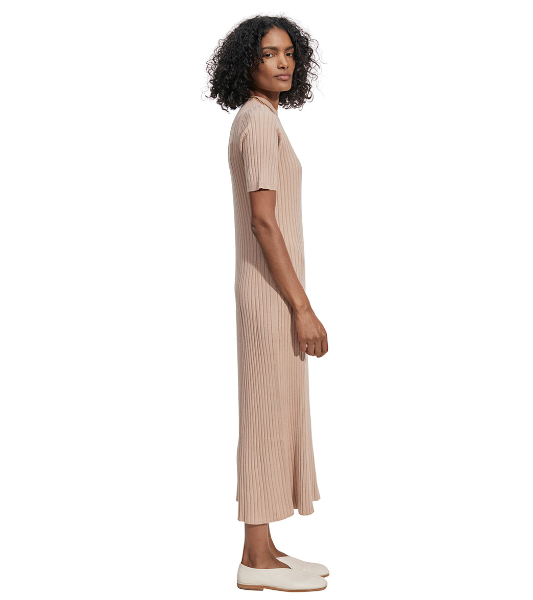 Varley Maeve Rib Knit Midi Dress Warm Taupe / L