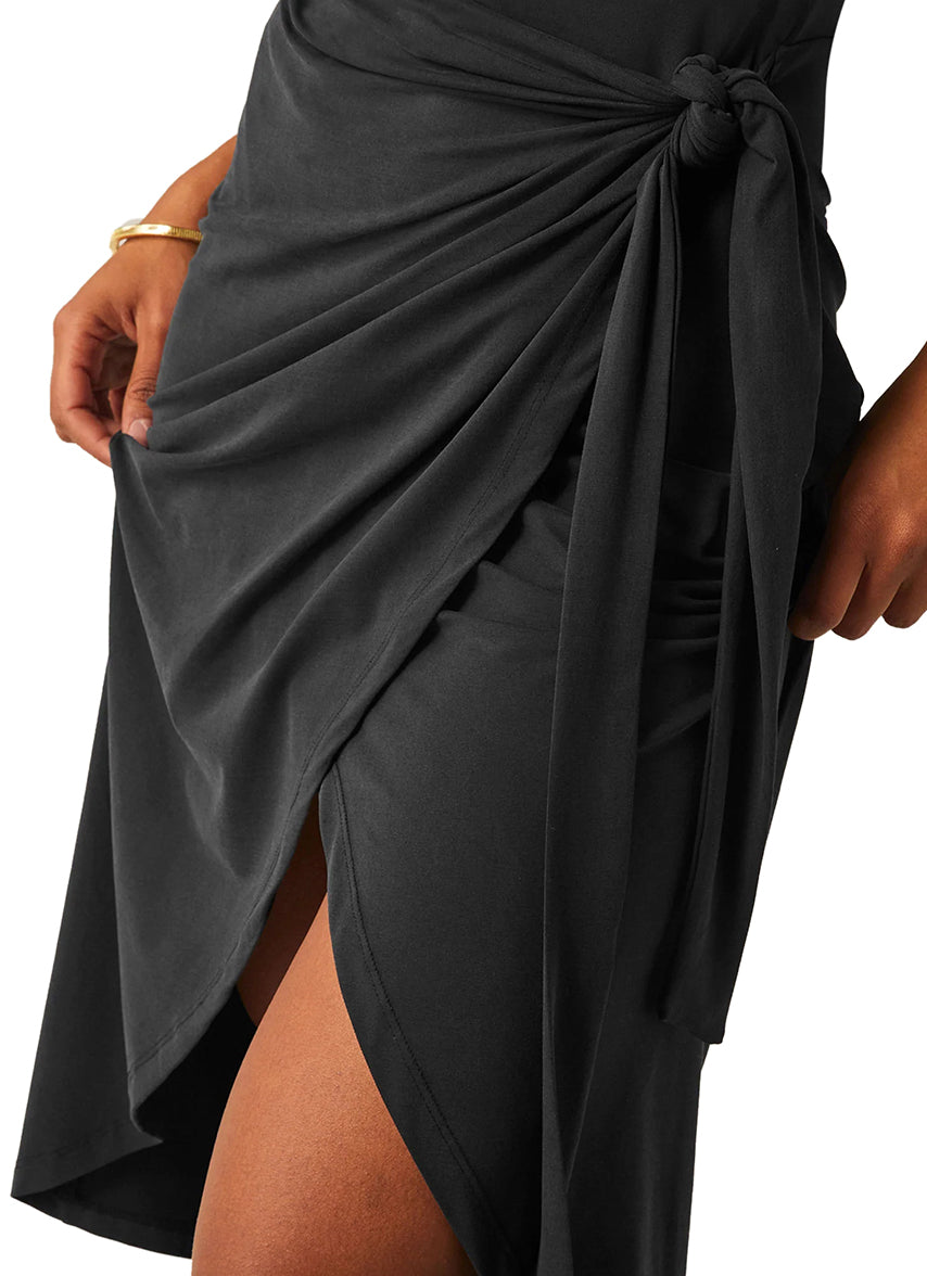 open lace back dress Beyond Yoga Women's Intrigue Midi Dress Black / XL
