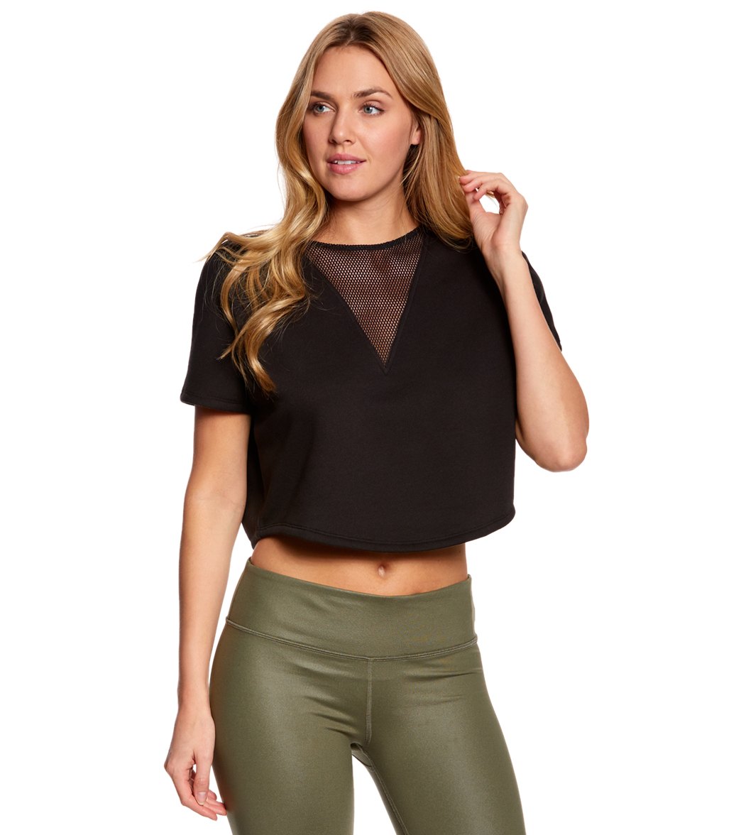 Alo Yoga Viva Short Sleeve Yoga Crop Top at YogaOutlet.com - Free