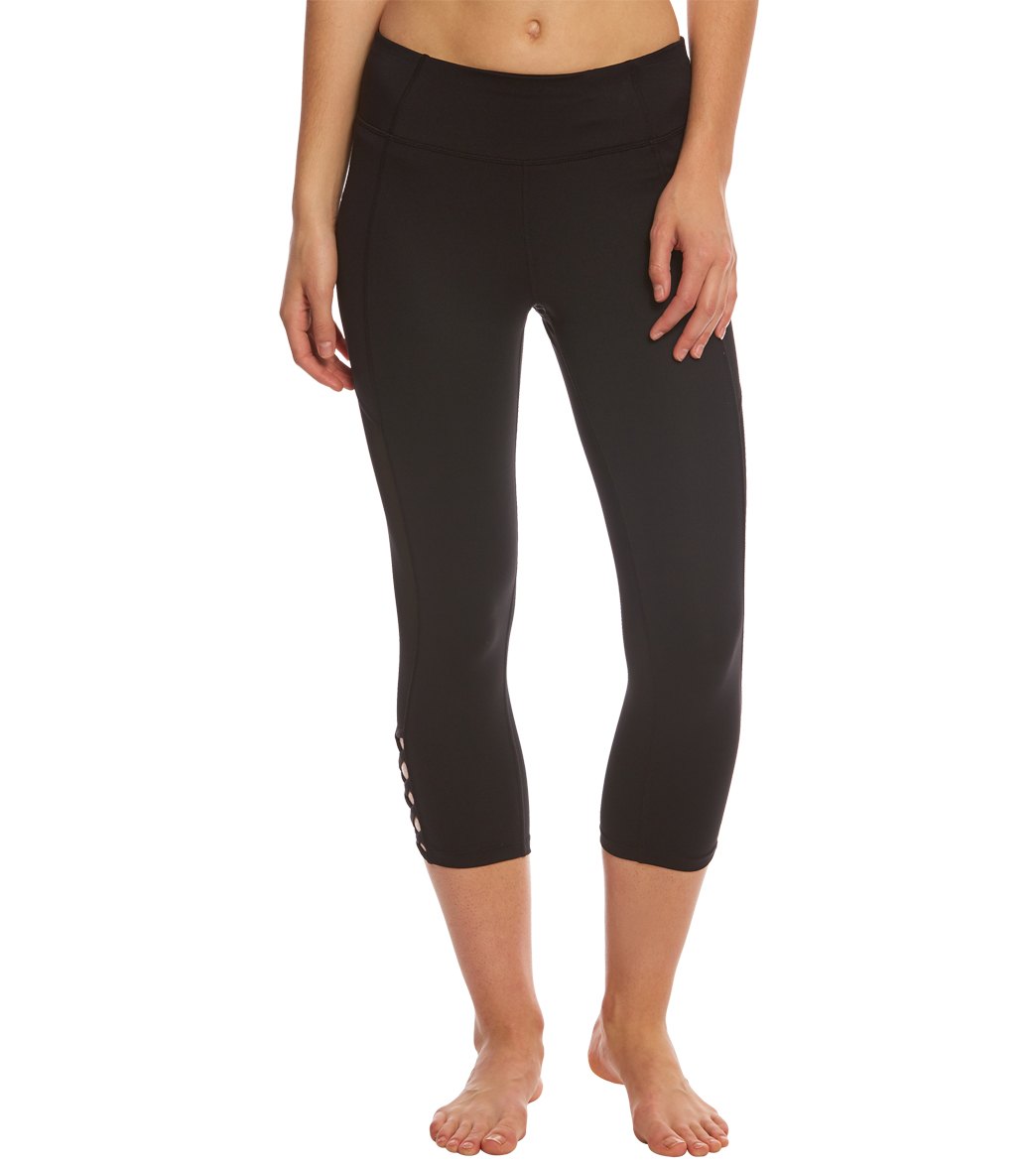 Betsey Johnson Mesh Insert Cutout Yoga Capri Leggings at