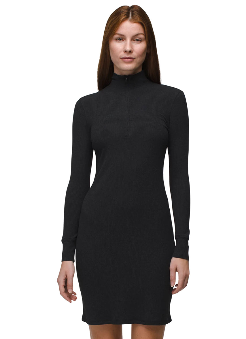 Women's Prana Foundation Rib Long Sleeve Dress - Black Heather
