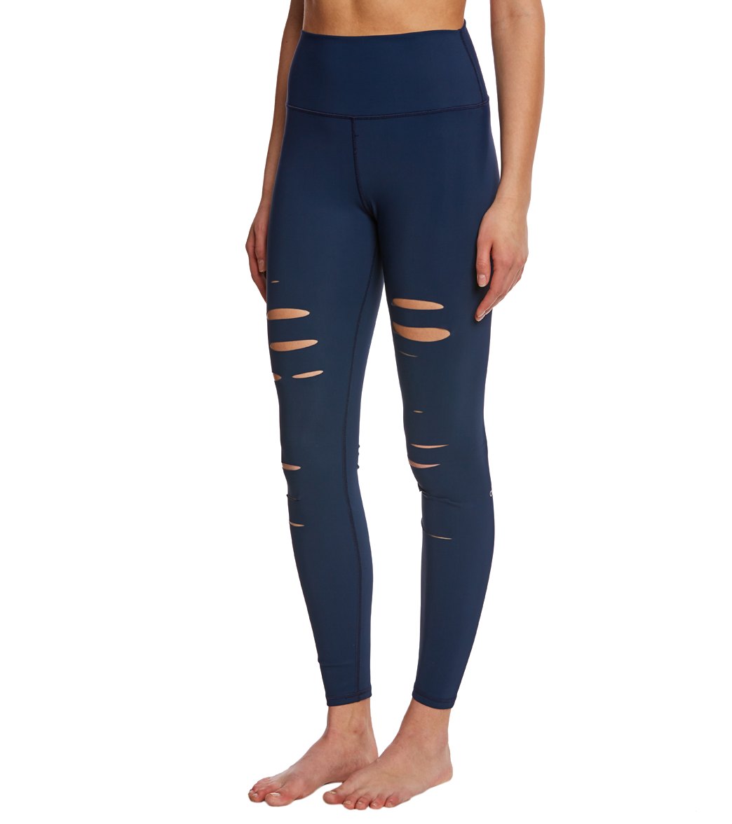 alo High Waisted Ripped Warrior Legging Rich Navy W5555R - Free