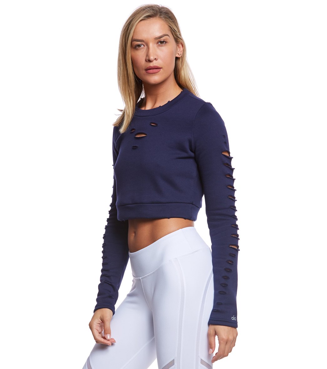 Alo Yoga Ripped Warrior Yoga Long Sleeve Top at YogaOutlet.com - Free  Shipping –