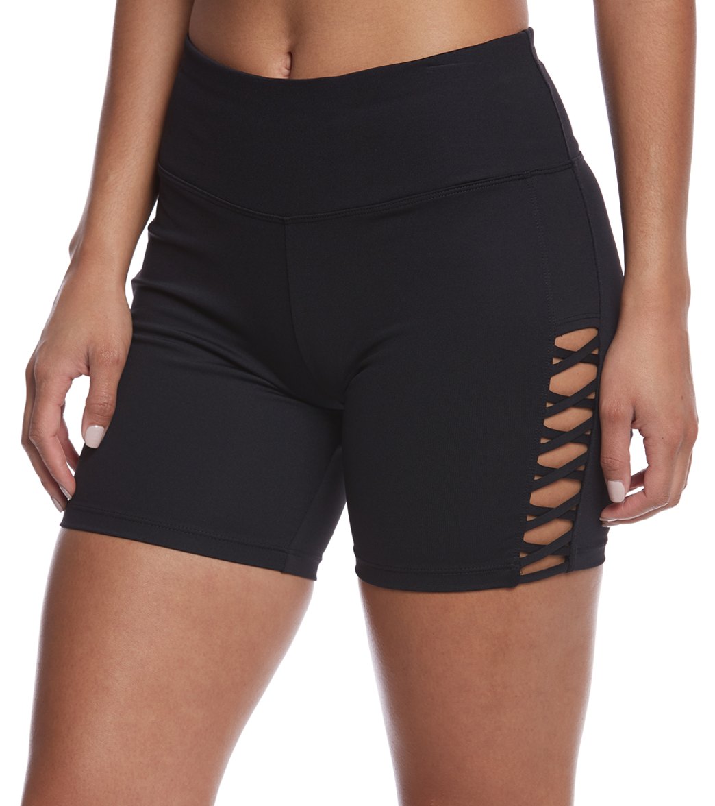 Betsey Johnson Micro-X Banded Cutout Long Yoga Shorts