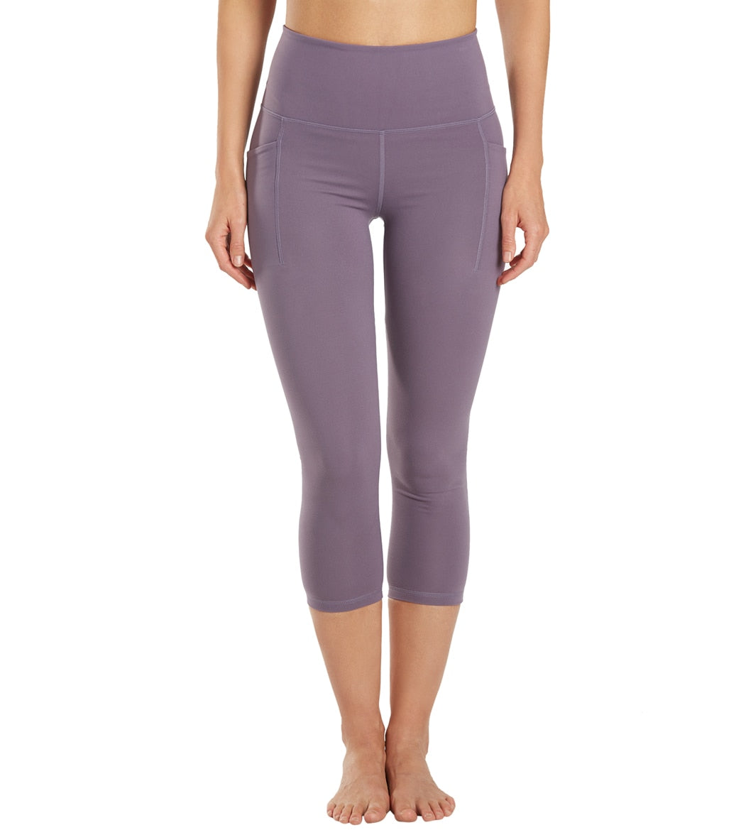 PrAna Remy Skirted Capri Leggings Active Yoga Ruched Side Purple Women  Large