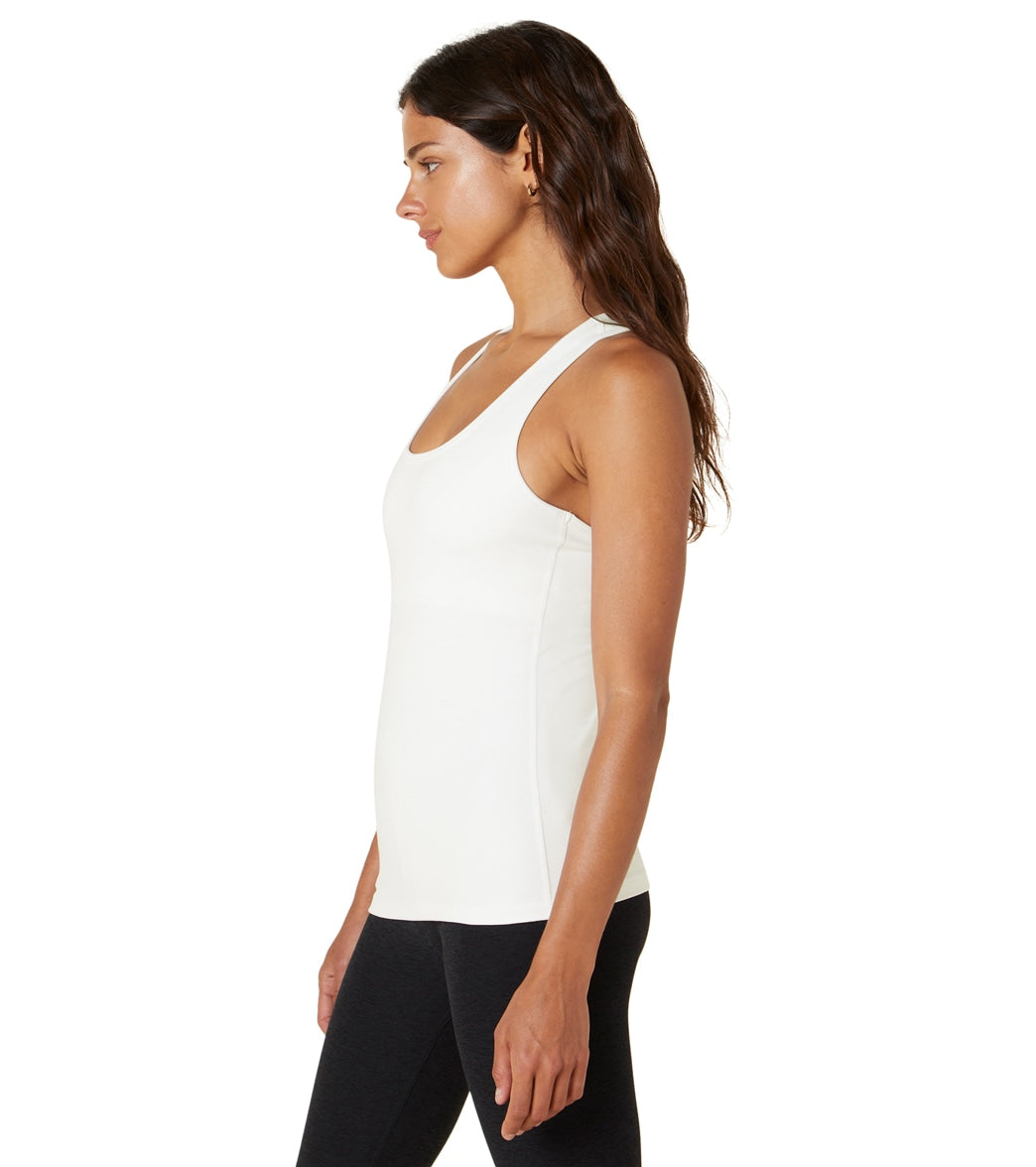 Beyond Yoga, Spacedye New Moves High Cropped Tank in Darkest Night/ Cloud  White